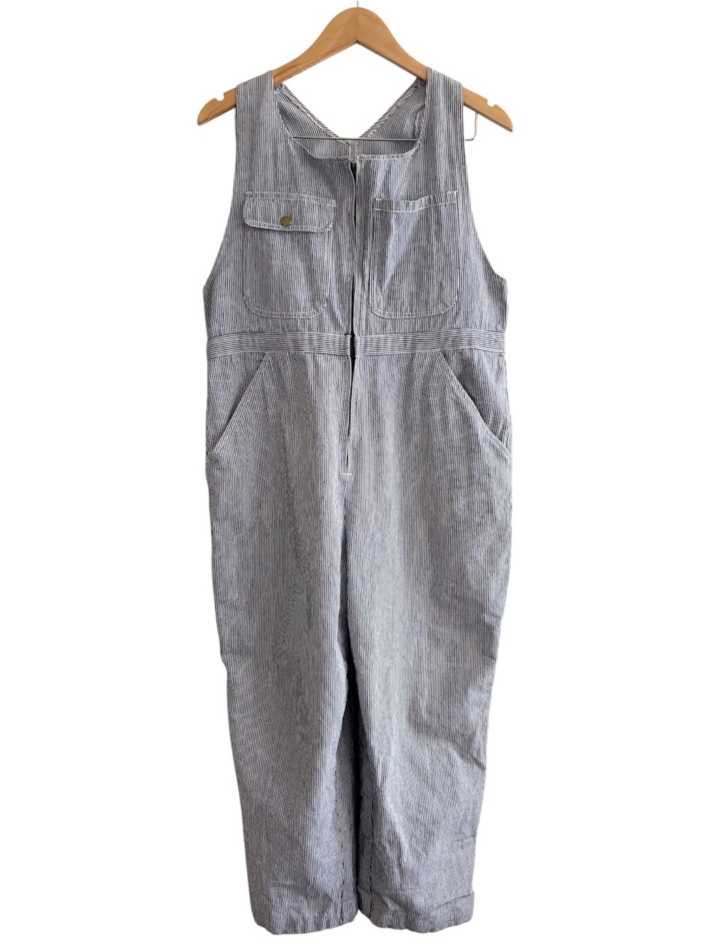 Vintage Pinstripe Workwear Scoop Neck Overalls